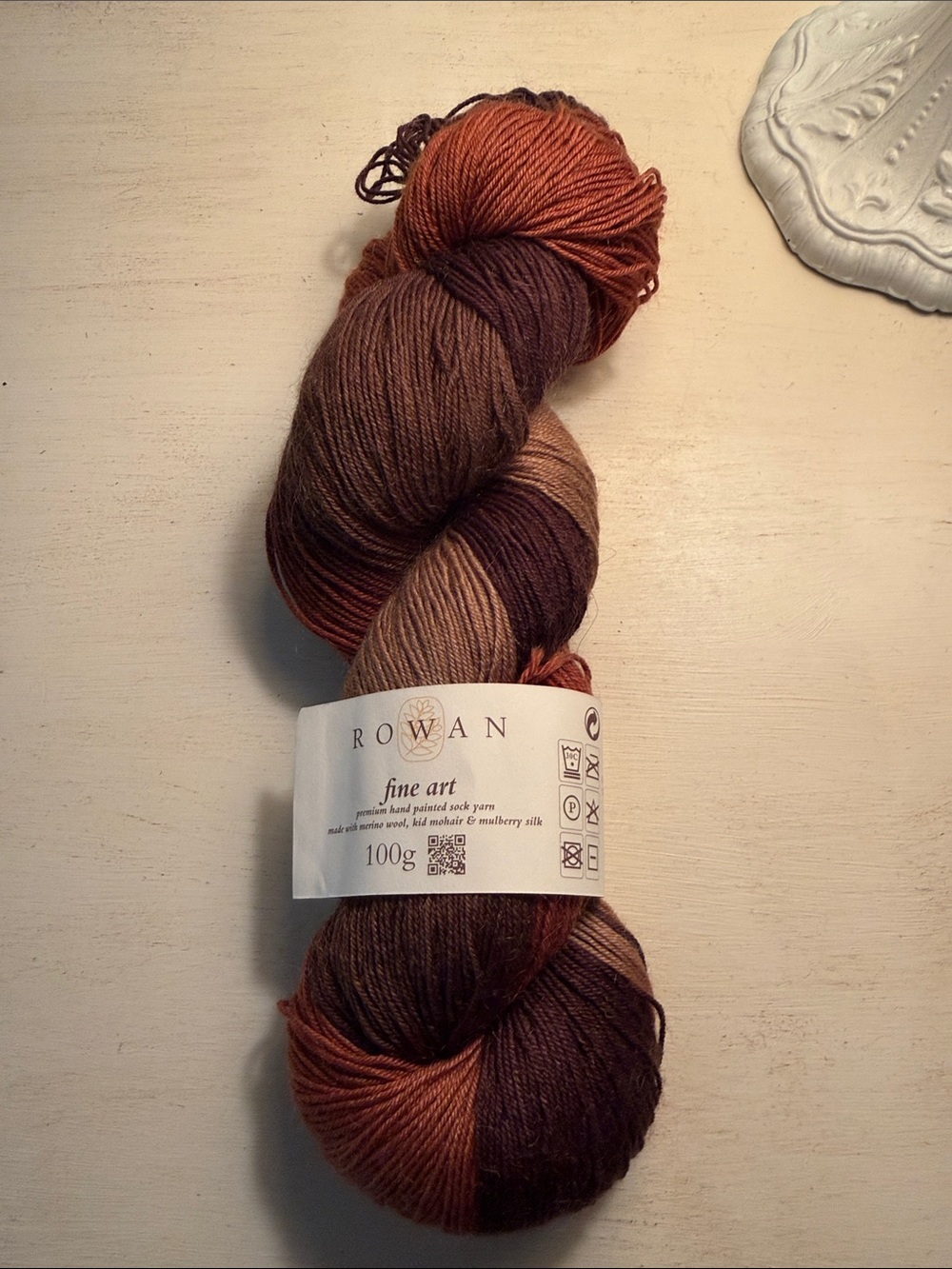 Yarn, Rowan Fine Art Hand-Painted Sock Yarn in Brown & Orange